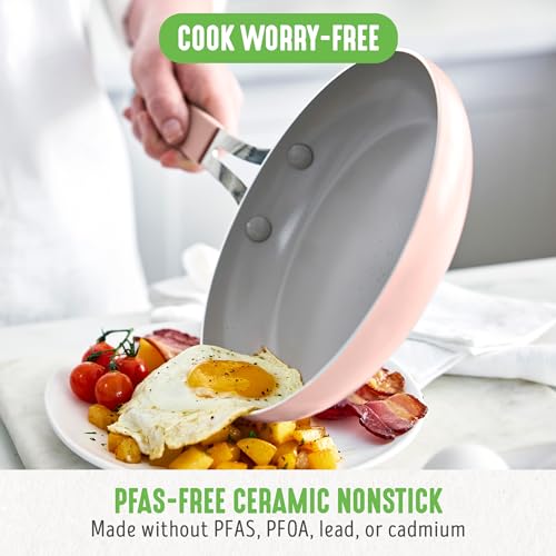 GreenLife Dream 10-Piece Ceramic Nonstick Cookware Set, Pots Frying & Sauce Pans, PFAS-Free & PFOA-Free, Dishwasher & Oven Safe, Stay-Cool Handles, Durable Aluminum Body, Versatile Cooking, Dusty Rose