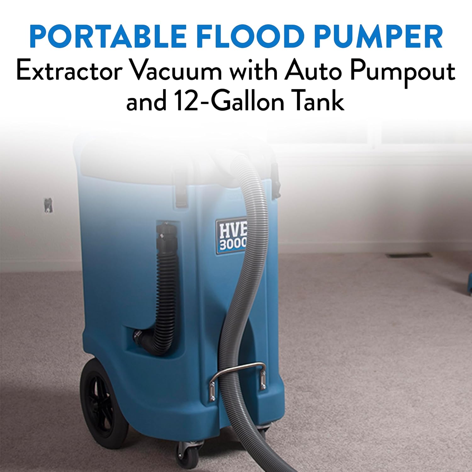 Dri-Eaz HVE 3000 Portable Flood Pumper with Auto Pump-Out and 12-Gallon Tank, Water Extractor (F479), Water Vacuum for Flooding