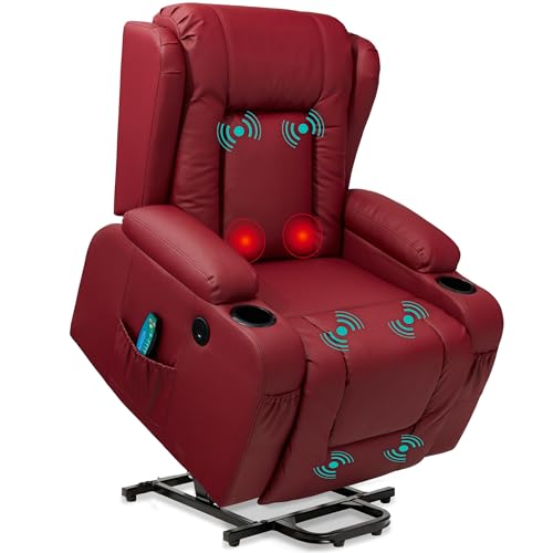 Best Choice Products PU Leather Electric Power Lift Chair, Recliner Massage Chair, Adjustable Furniture for Back, Legs w/ 3 Positions, USB Port, Heat, Cupholders, Easy-to-Reach Side Button - Brown