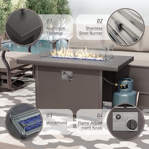 15 Pieces Patio Furniture Set w/55,000 BTU Propane Fire Pit 12-Seat Metal Modular Outdoor Conversation Sectional w/Thick Cushion and Coffee Table for Deck,Backyard,Lawn,Navy Blue