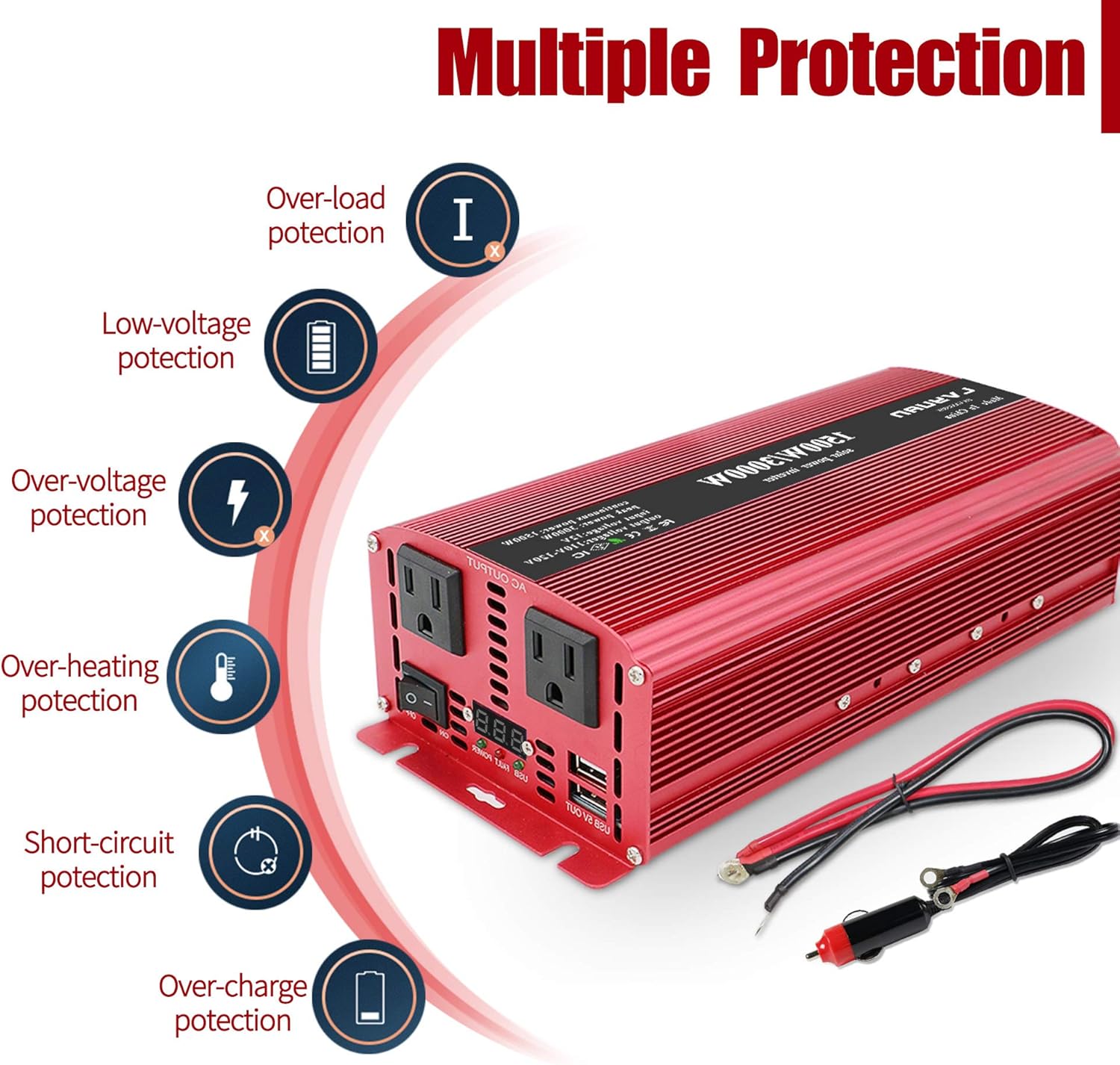 LVYUAN 1500W/3000W Power Inverter Dual AC Outlets and Dual USB Charging Ports DC 24V to 110V AC Car 24V Inverter Converter with Digital Display 4 External 40A Fuses for Blenders, vacuums, Power Tools