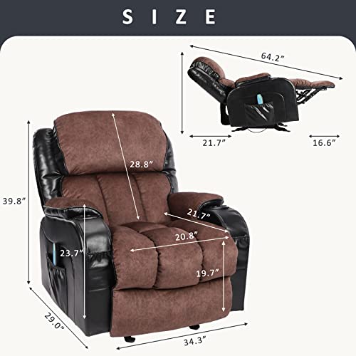 INMOZATA Recliner Chair with Massage and Heat Manual Breathable Leather Massage Rocker Recliner Chair for Adults Comfy Lazy Boy Recliner Sofa for Living Room Home Theater with Cup Holder, Black