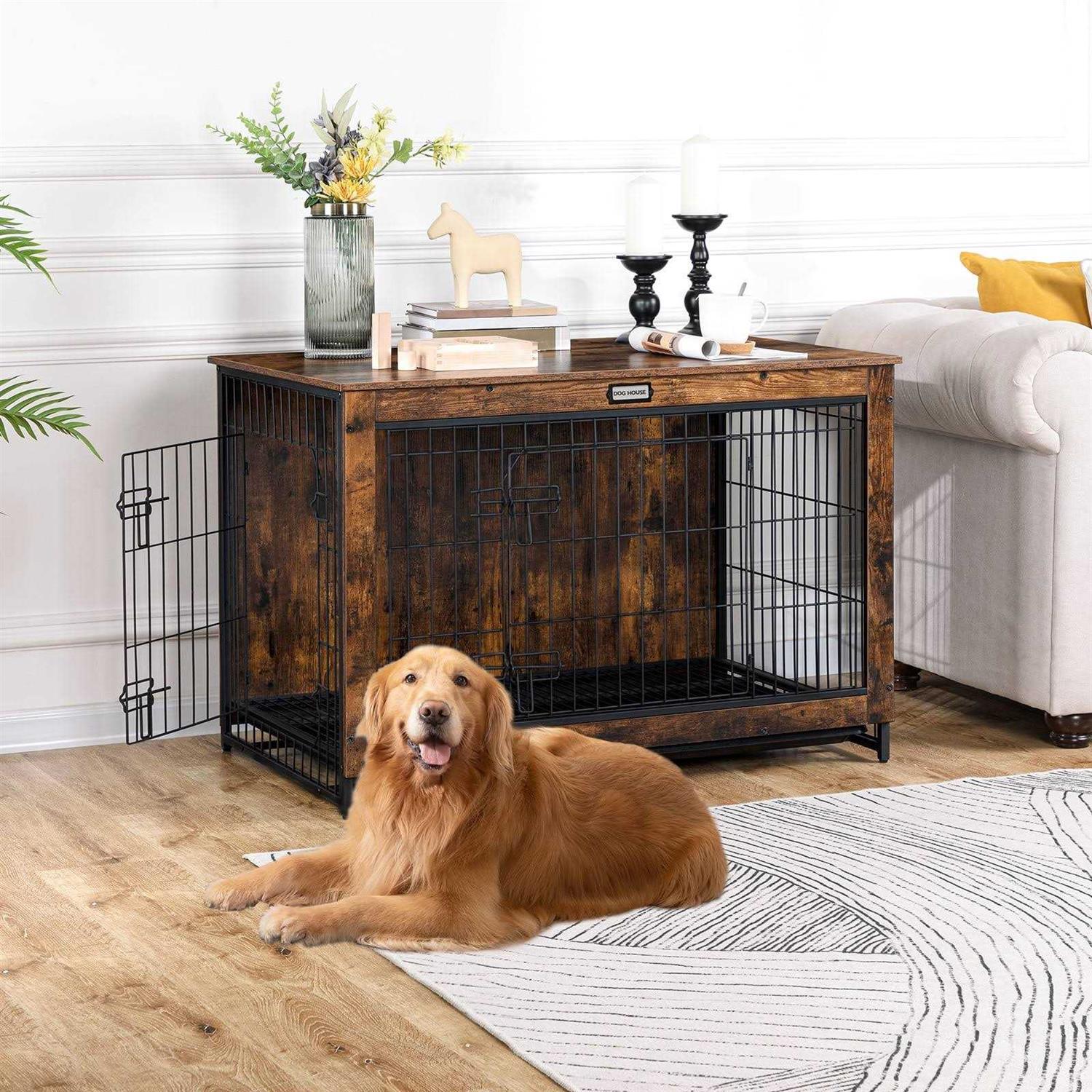 HOOBRO Dog Crate Furniture Large Dog Kennel Indoor 38.6 Wooden Pet Furniture with Pull-Out Tray - Pet Supplies online store