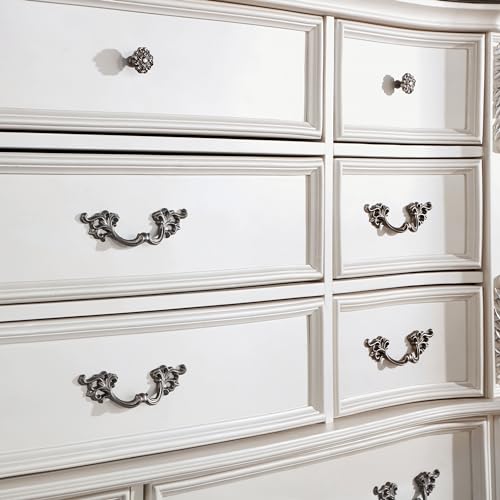 Furniture of America Clairibel Wood 5-Piece Bedroom Set, King-Size Bed with Button-Tufted Headboard, Marble Top Nightstand and Dresser & Dovetail Drawers, Box Spring Required, Pearl White