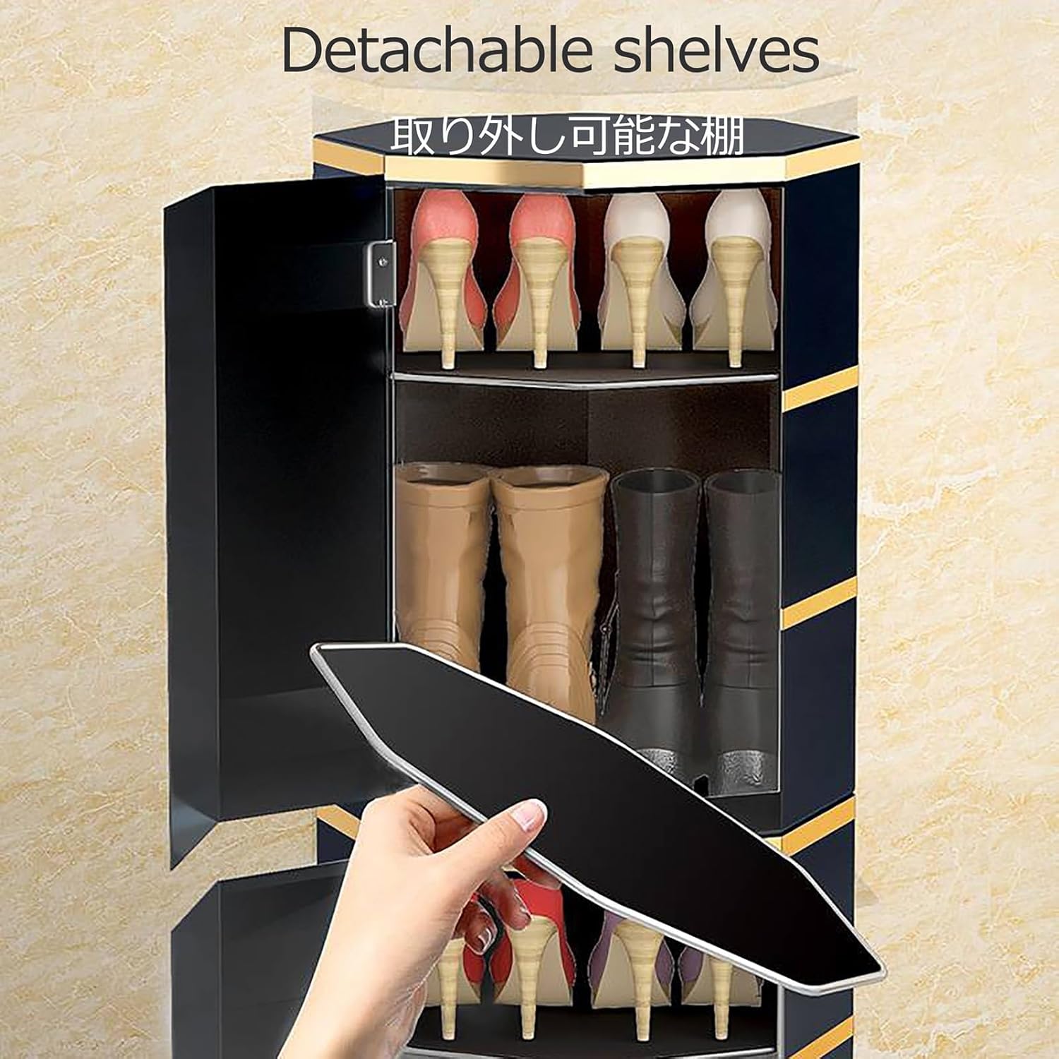 Tall Round Rotating Shoe Rack 360° Rotating Shoes Shelf Vertical Shoe Rack Metal Shoe Storage for Entryway Hallway Shoe Organizer Cabinet for Small Spaces Organizer ()