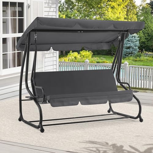 MCombo 3 Seat Patio Swing Chair, Outdoor Swing with Adjustable Canopy, Weather Resistant Steel Frame, Porch Swing Sets for Backyard, Poolside, Balcony, 4090 (Burgundy)