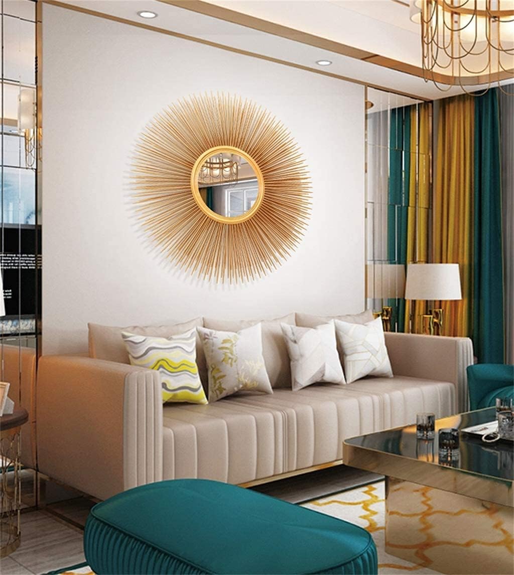 Mirror Large Retro Mirror Decorative Wall Hanging in Sunburst Shape Brushed Gold Sunburst Round Wall Mid Century Modern Style Gold Finish Living Room