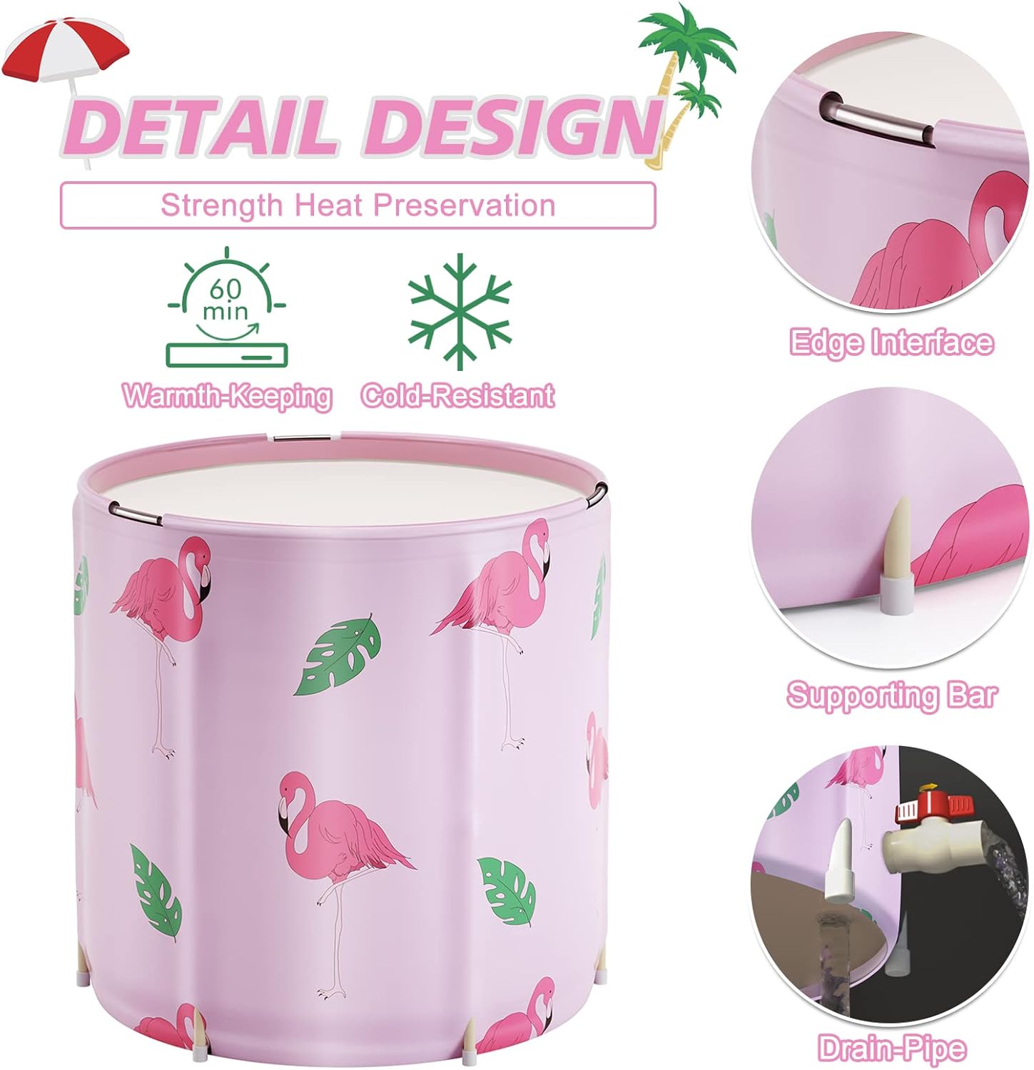 Portable Bathtub for adults, DAILYLIFE Japanese Soaking Bath Tub for Shower Stall, Foldable Bathtub with Thermal Foam, Freestanding, Folding & Soaking Spa Bath Tub with Pillow for Small Space(Dolphin)