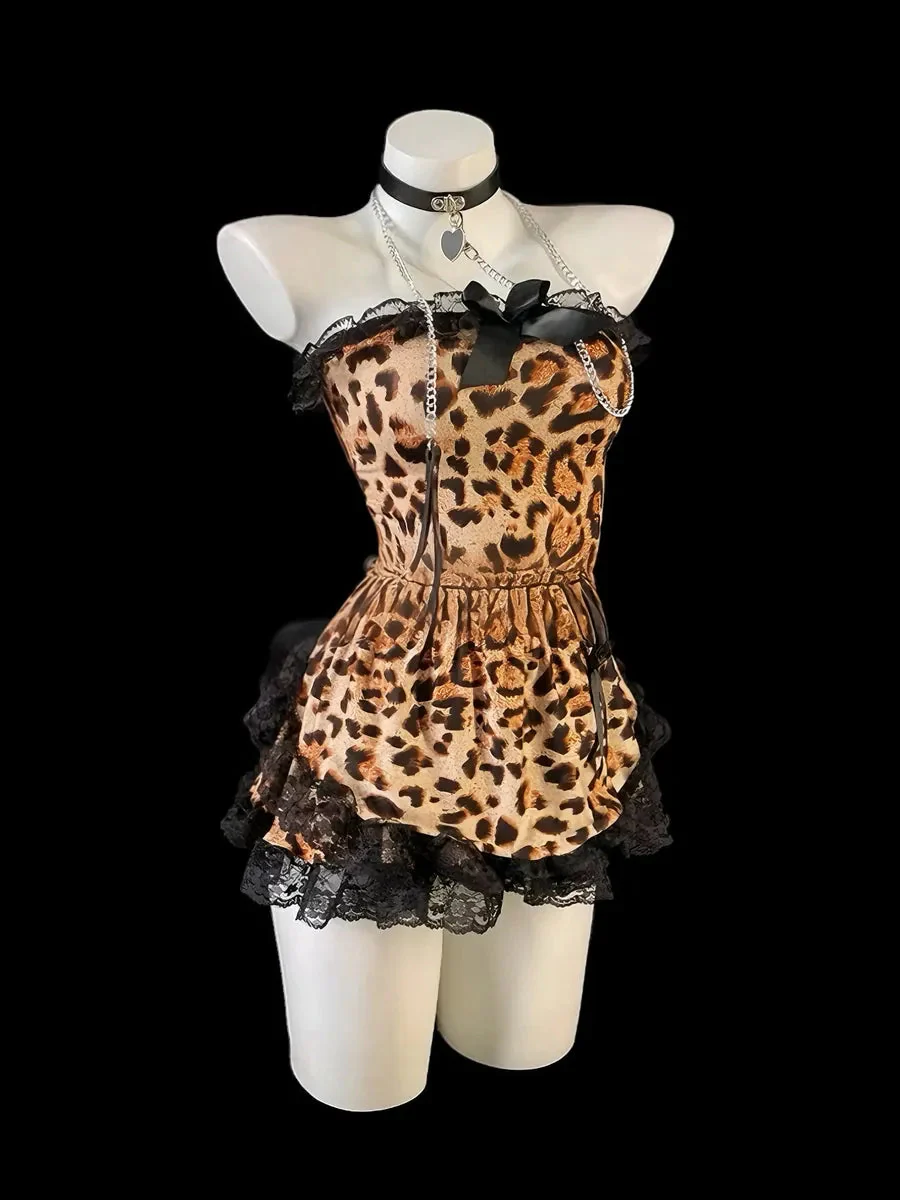 'Wild Night' Y2k Cheetah Leopard Print Strap Dress Set For Valentines Day