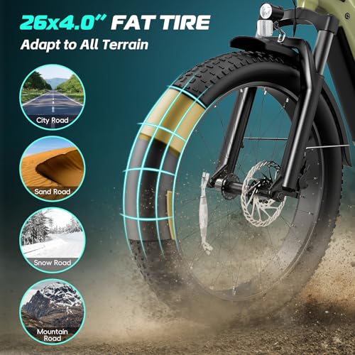 Vivi ACE01 Electric Bike for Adults, 26" x 4.0 Fat Tire Ebike, 1475W Peak Motor Torque Sensor Electric Mountain Bike, 25MPH Electric Bicycle with 48V 15AH Battery, Hydraulic Brake, UL 2849 Certified