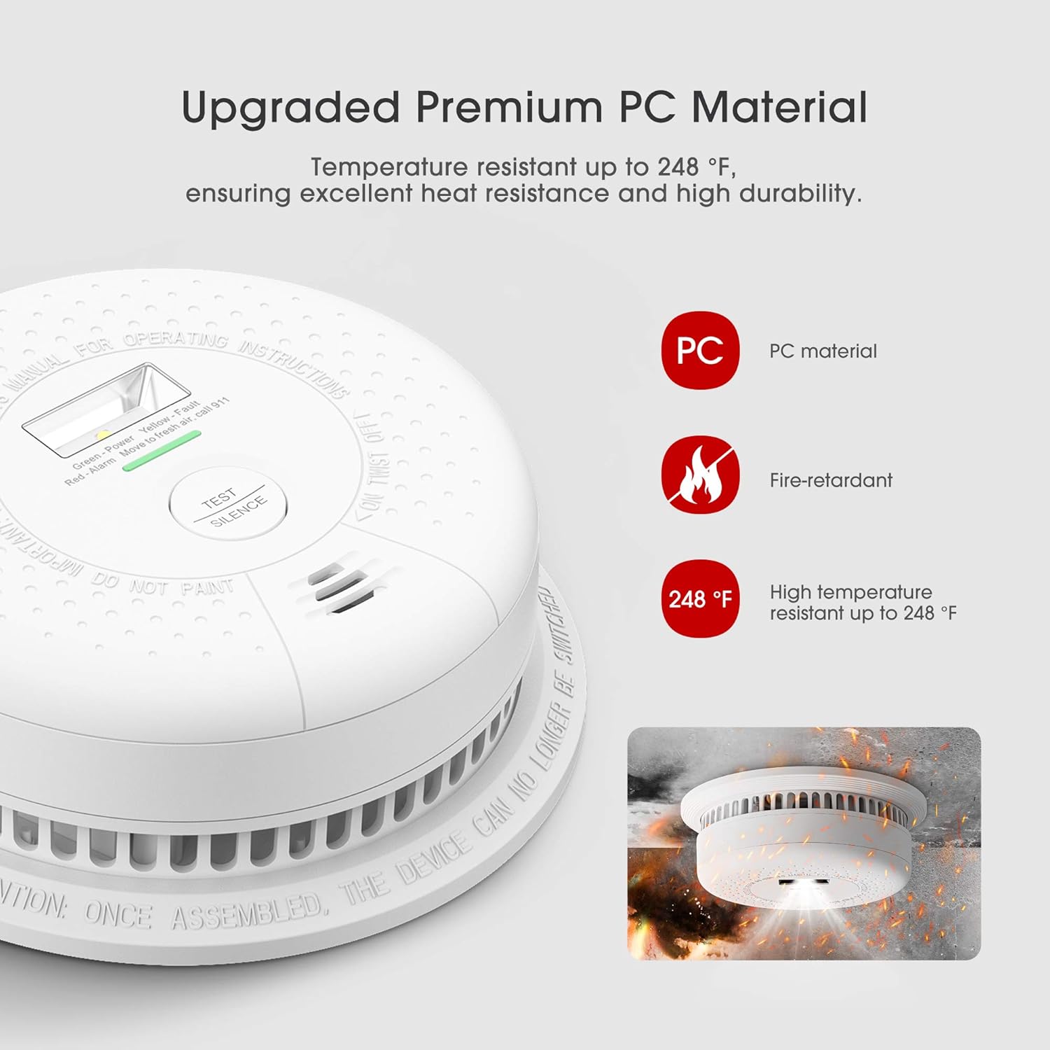 Smoke Detector with Escape Light, X-Sense SD01 10-Year Battery (Not Hardwired) Fire Smoke Alarm, Compliant with UL 217 Standard