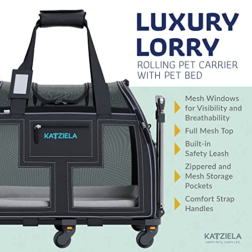Airline Compliant Pet Carrier - Rolling Portable Travel Carry Crate for Small Dog, Puppy or Cat - Soft Removable Wheeled Design with Mesh Window Sides - Airplane and TSA Compliant- by Katziela