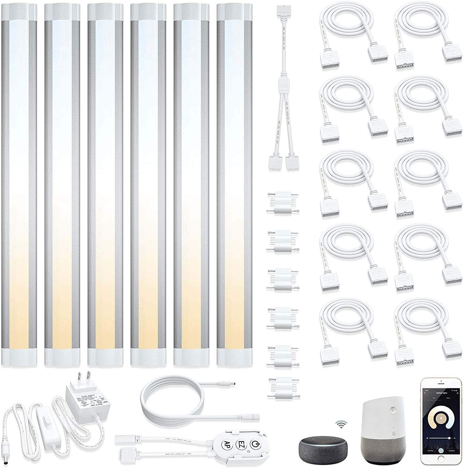 Smart Under Cabinet Lights Work with Alexa Echo, Google ,Siri, LED Light for Kitchen Shelf Counter Lighting with App, Voice Activated Dimmable and Linkable Warm to Cool White (3 Lights Bar Kit)