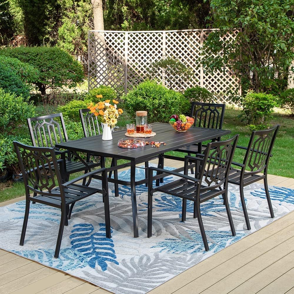 PHI VILLA Patio Dining Table for 6 Outdoor Patio Table 60" x 38" Weather-Resistant Rectangular Table for Deck, Garden, Backyard, Black