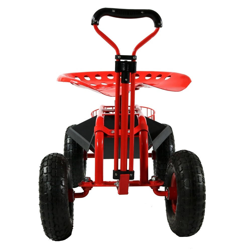 Sunnydaze Blue Rolling Garden Cart with Extendable Steering Handle, Swivel Seat