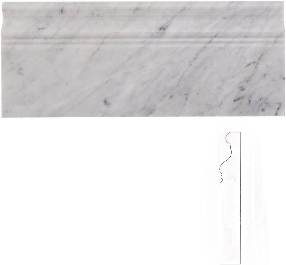 Diflart Carrara White 3/4 ��12 Marble Pencil Liner Bullnose Trim Polished 16 Pcs per Box