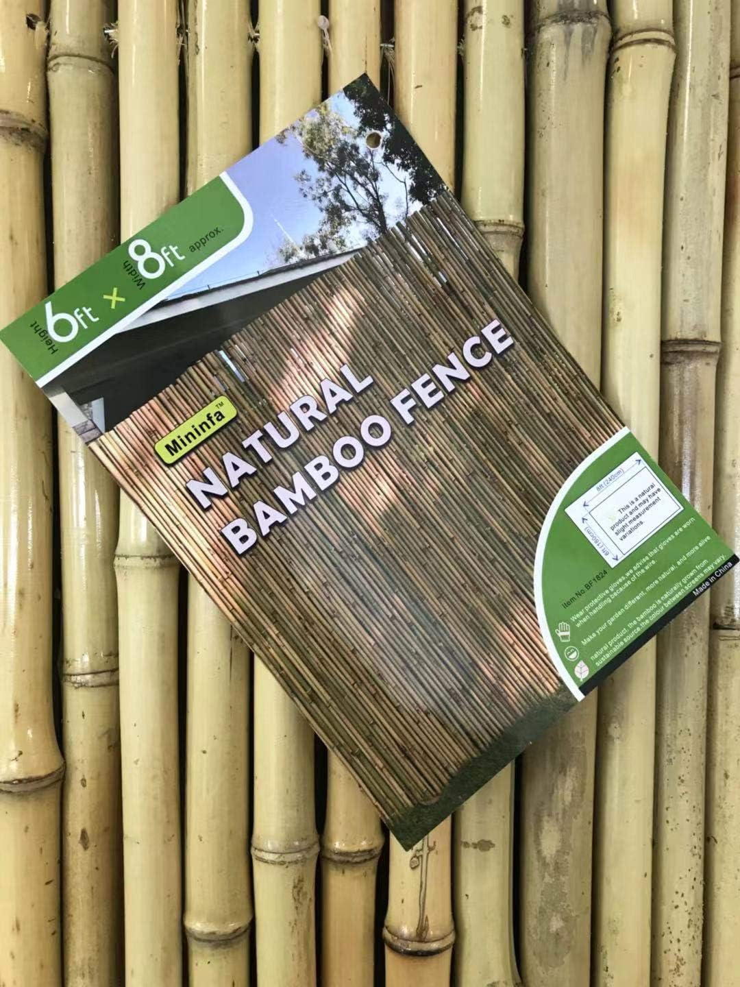 Mininfa Natural Rolled Bamboo Fence, Eco-Friendly Bamboo Fencing, 0.7 in D x 6 feet High x 8 feet Long, Bamboo screen for Garden, privacy