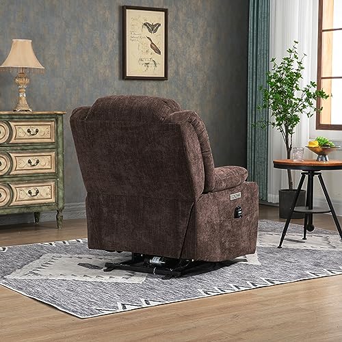 2024 Power Lift Recliner Chair with Full-Body Massage and Heat for Elderly, Hand Remote Control, Upgraded OKIN Motor, Extended Footrest, USB Ports, Stainless Steel Cup Holders, Chenille Grey