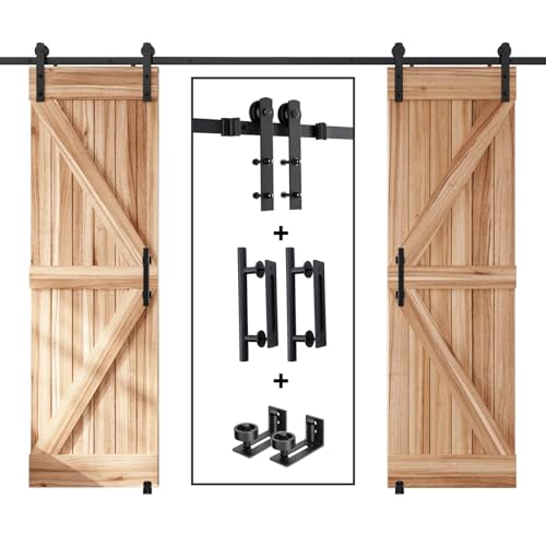 EaseLife 12 FT Double Sliding Barn Door Track and Handle Hardware Kit,Straight Pulley,Slide Smoothly Quietly,Easy Install (12FT Track Kit for 33"~36" Wide Double Door)