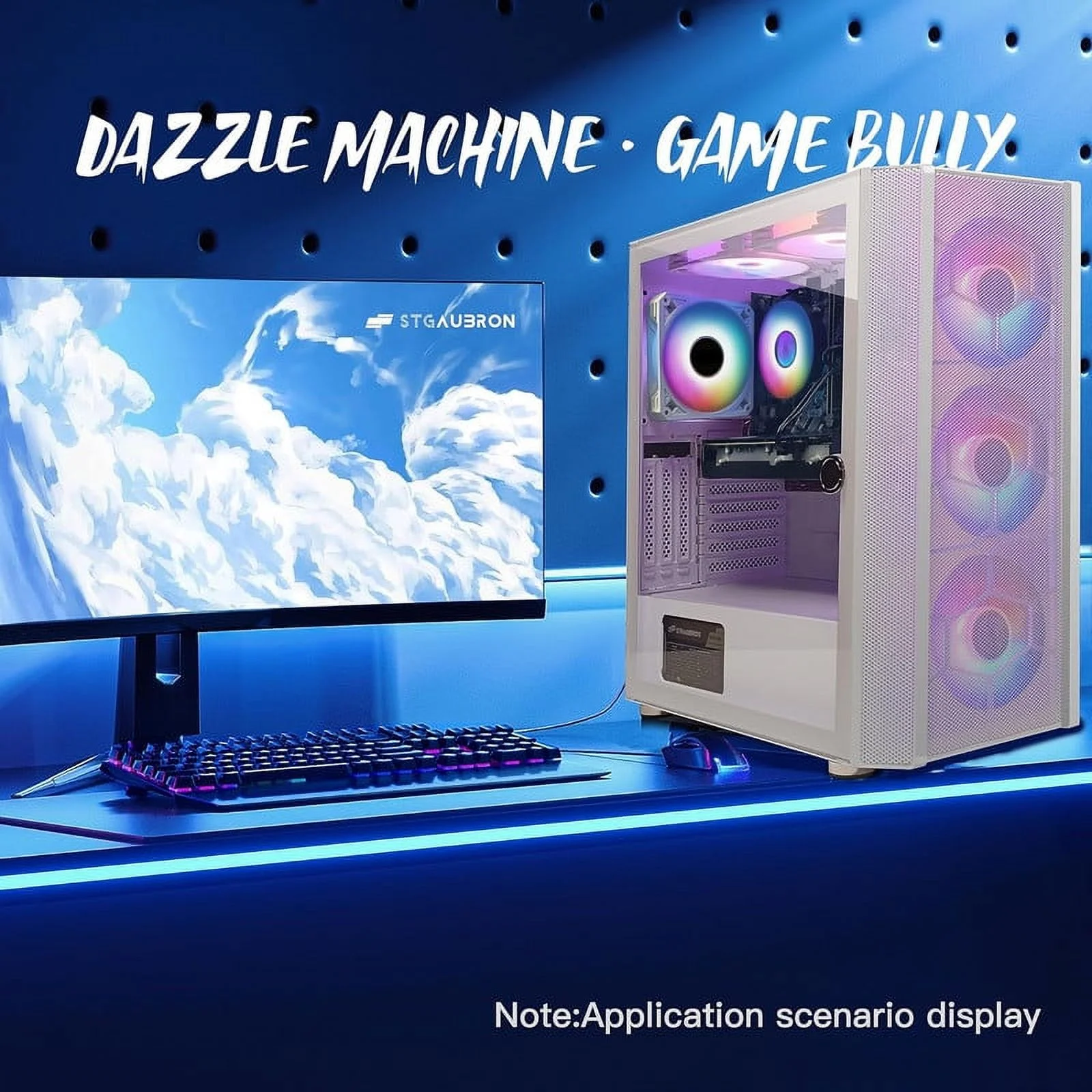 STGAubron Gaming Desktop PC, Intel Core i7 3.4G up to 3.9G, 16G RAM, 1T SSD, Radeon RX 5600 XT 6G GDDR6, 600M WiFi, BT 5.0, RGB Fan x 6, RGB KB & MS & MS Pad, RGB BT Sound Bar, W10H64