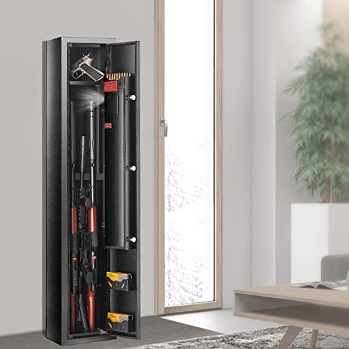 VEVOR 6-8 Rifles Gun Safe, Rifle Safe with Fingerprint & Digital Keypad Lock, Gun Storage Cabinet for Shotguns with Built-in Storage Locker, Removable Storage Shelf for Home Long Gun and Pistols