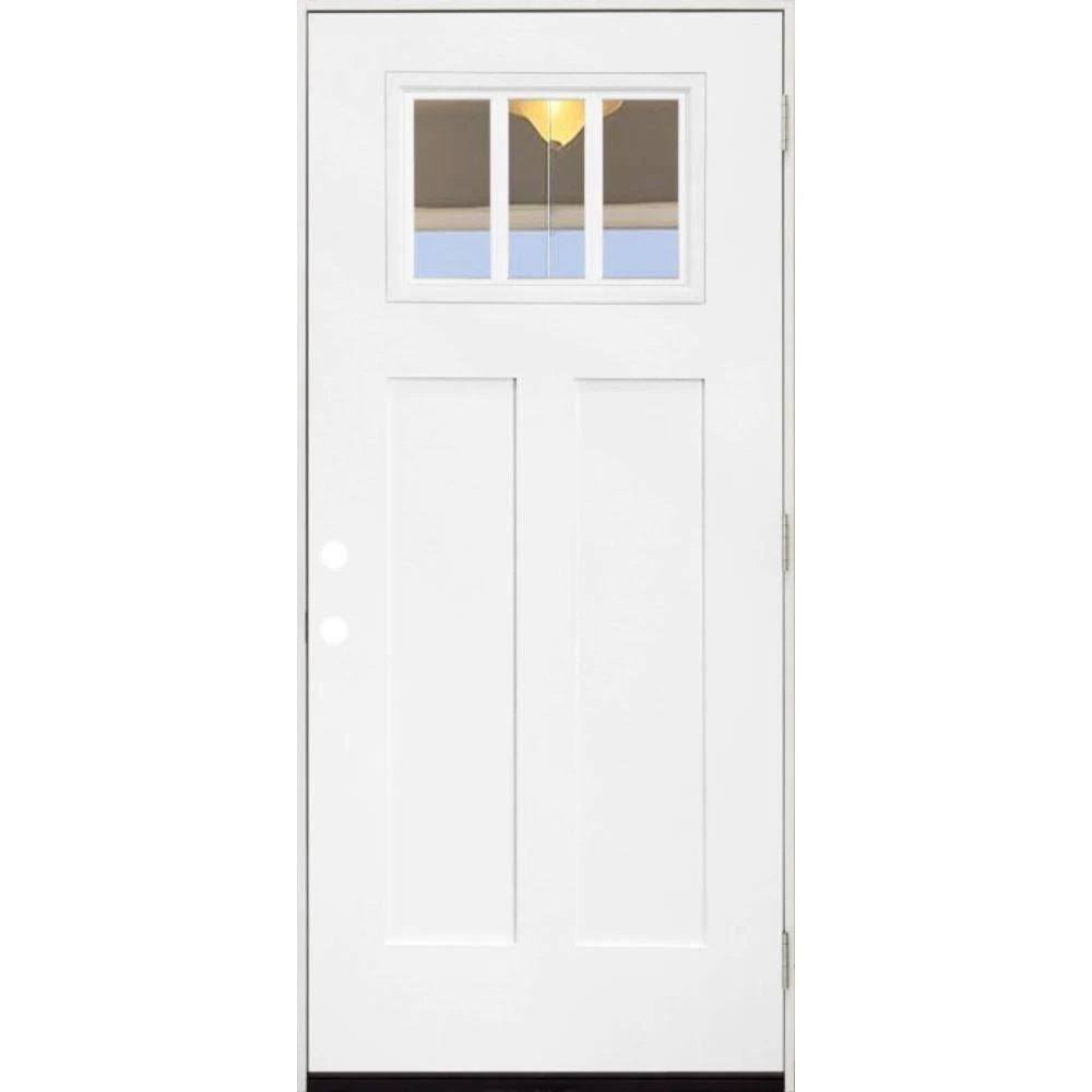 Steves u0026 Sons 36 in. x 80 in. Legacy 3 Lite Toplite Clear Glass Left Hand Outswing White Primed Fiberglass Prehung Front Doo