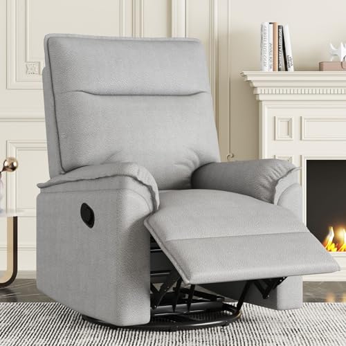Swivel Recliner Chair, Manual 360 Degree Swivel Rocker Recliner Chair, Upholstered Nursery Glider Recliner Single Sofa Chair for Living Room, Beige