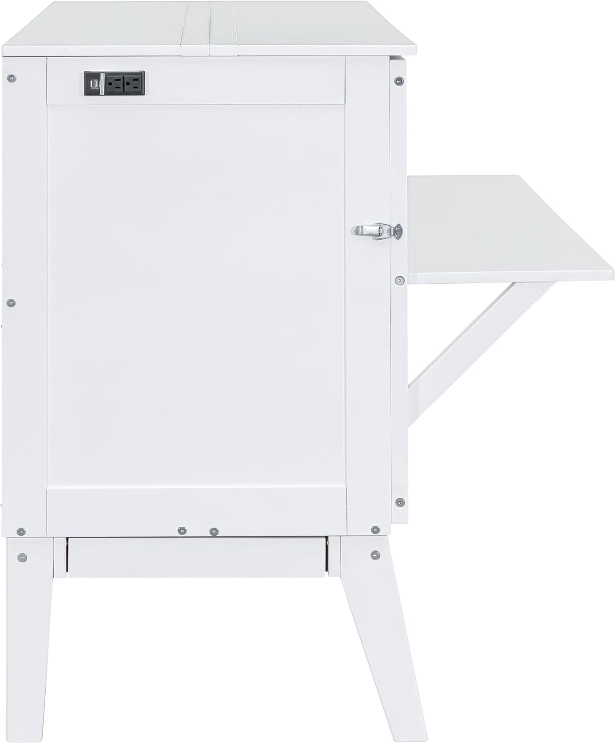 Queen Size Murphy Bed with USB Port & Removable Shelves for Bedroom, Living Room, Foldable Canbinet Bedframe w/Wooden Slat Support, No Spring Box Needed, White