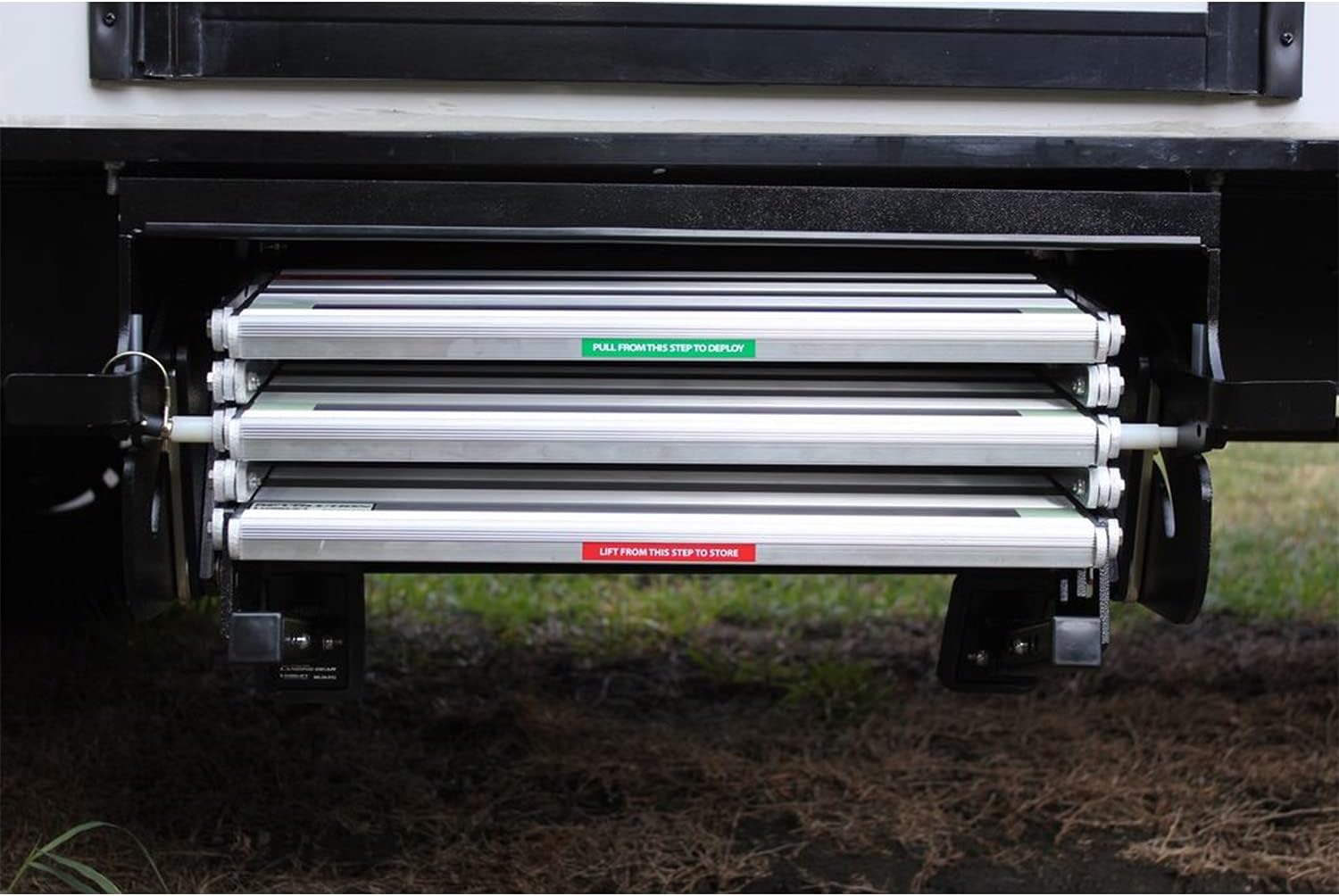 Torklift A8103 GlowStep Revolution Aluminum Bolt-On Folding Stairs with 3 Steps and All Terrain Height Adjustment for RVs and Campers, Silver