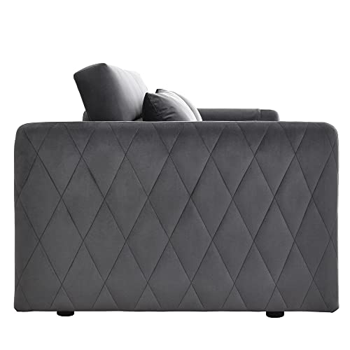 55" Convertible Sleeper Sofa Bed with 2 Pillows and 2 Detachable Pockets, Modern Velvet Upholstered Loveseat Sofa Couch with Pull Out Bed and Adjustable Backrest, Multifunctional 2-Seater Sofa, Blue