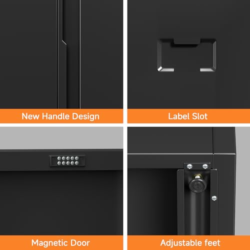 Metal Storage Cabinet with 2 Doors and 4 Adjustable Shelves,71”Lockable Cabinet,Tool Cabinet for Garage Storage, Utility Room,Home,Office,School (Black, 71 inch)