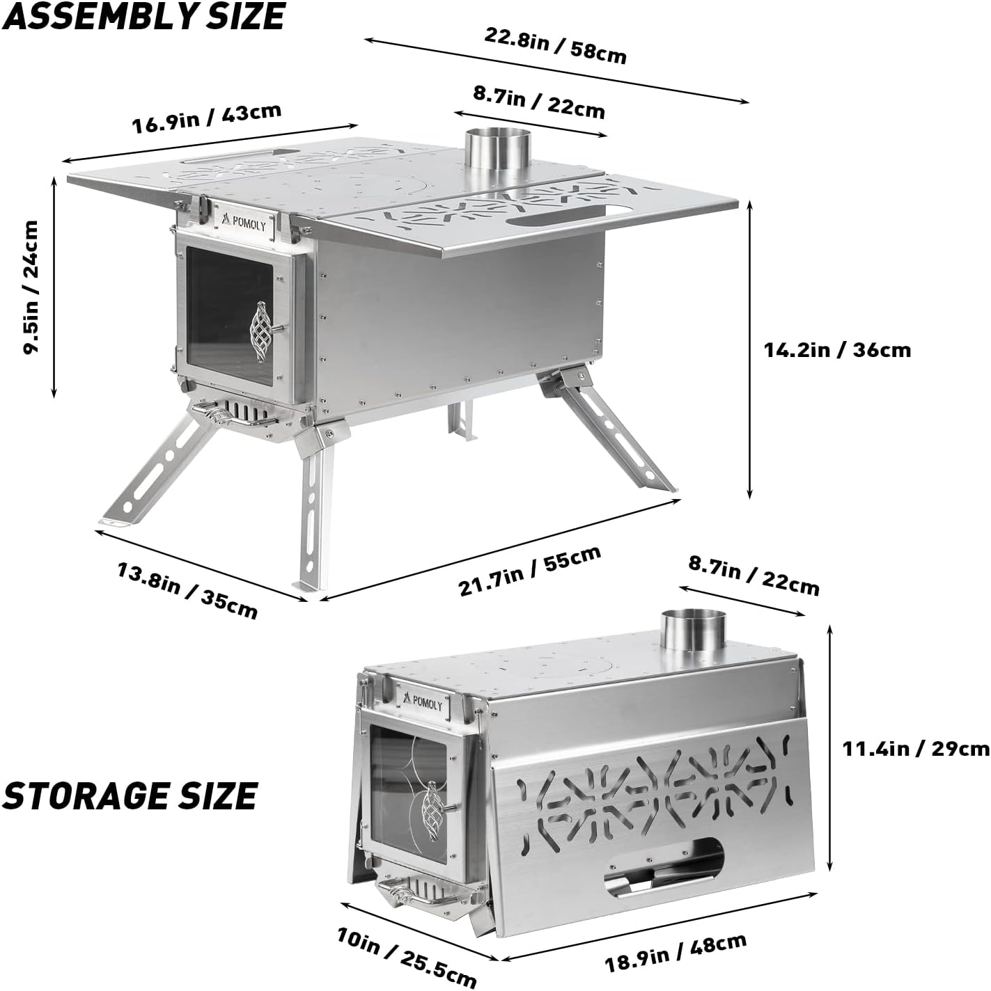 Oroqen Max Stainless Steel Stove | Portable Stove for Hot Tent Camping | QCAI 2023 (Stove Pipe 7.05ft / 2.15m)