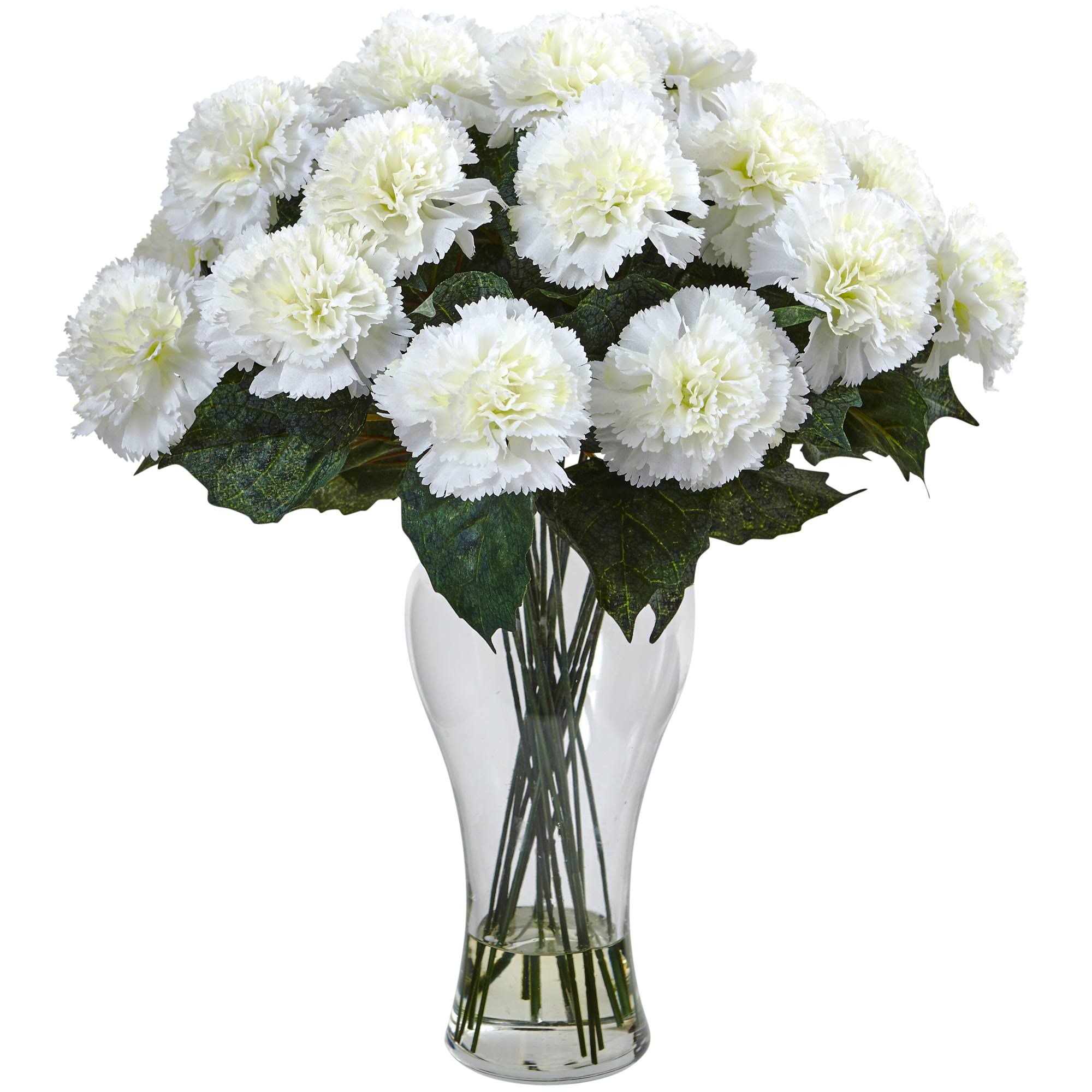 Nearly Natural Blooming Carnation Arrangement w/Vase Orange