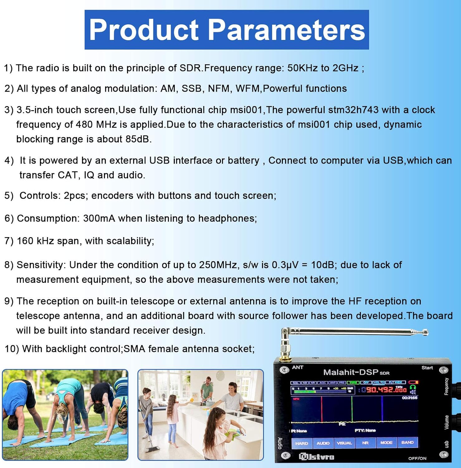 New 1.10b 3.5" 50KHz-2000MHz Malahit DSP SDR Receiver,Malachite DSP SDR Receiver,Malahit SDR Shortwave Radio Receiver, Aluminum Alloy