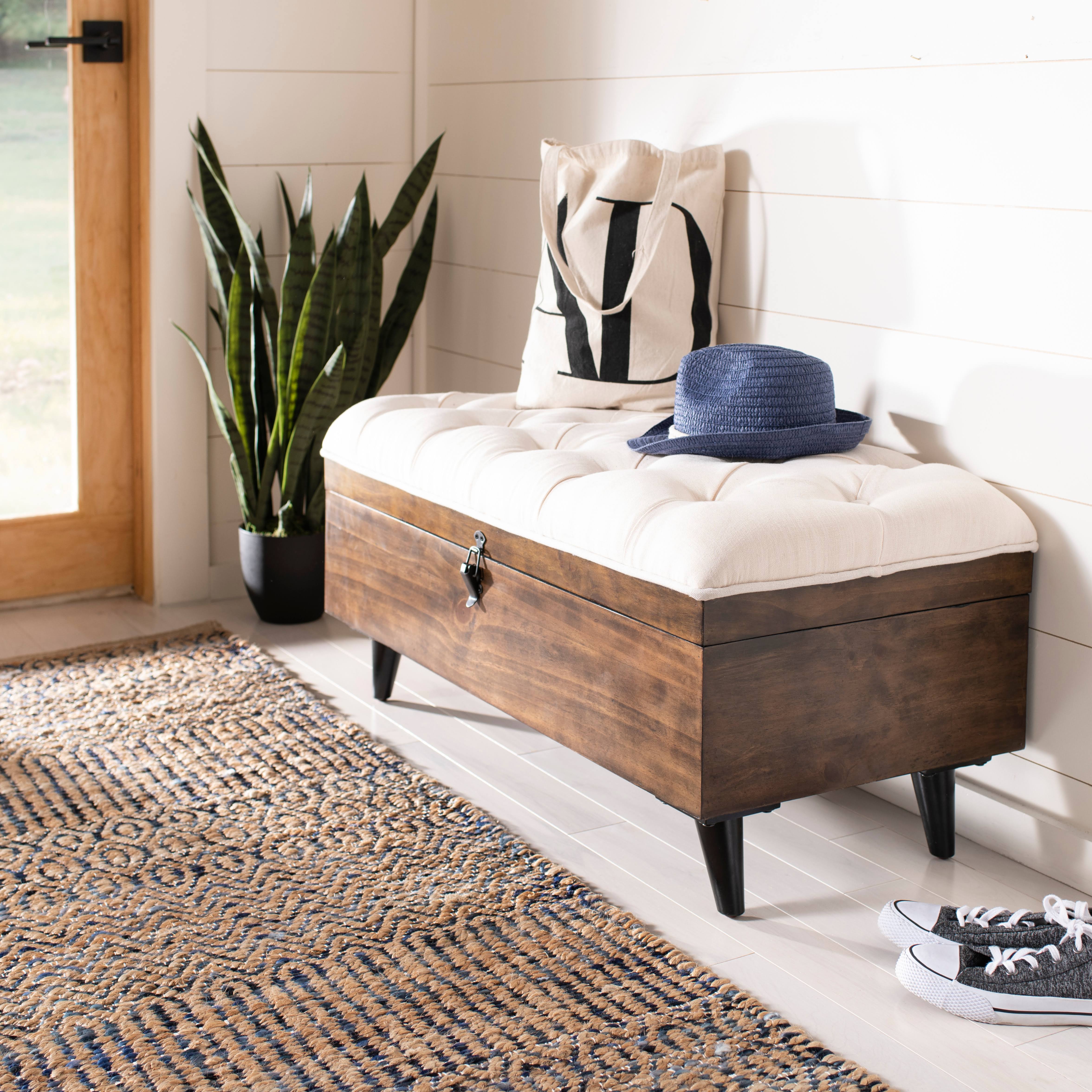 Safavieh Liam Light Beige u0026 Dark Oak Tufted Cocktail Ottoman