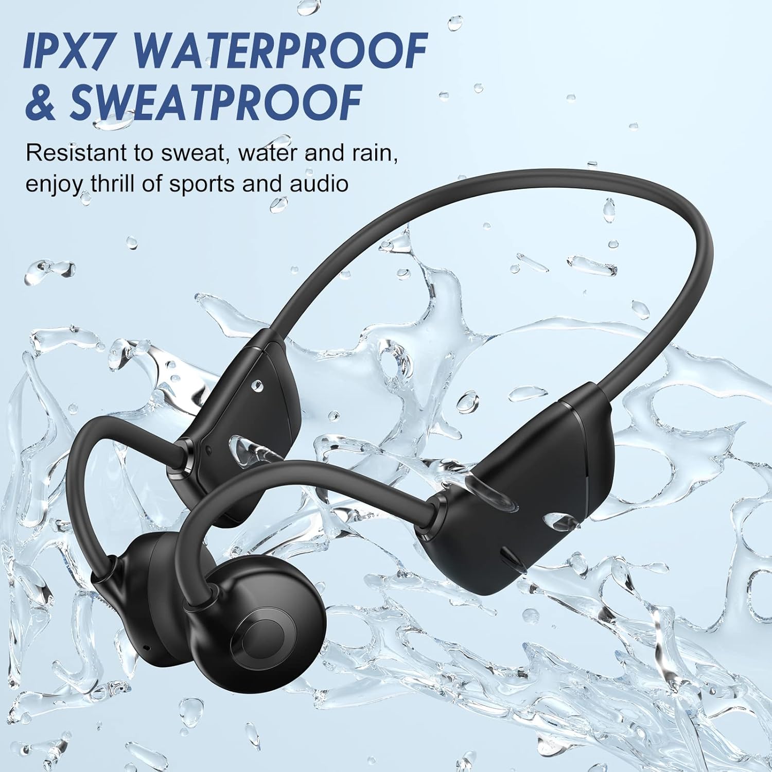 Bone Conduction Headphones, QODISA Wireless Open Ear Headphones Bluetooth 5.3 with MIC, IPX7 Waterproof Workout Headphones Music Answer Phone Call for Running Cycling Driving Pack of 2