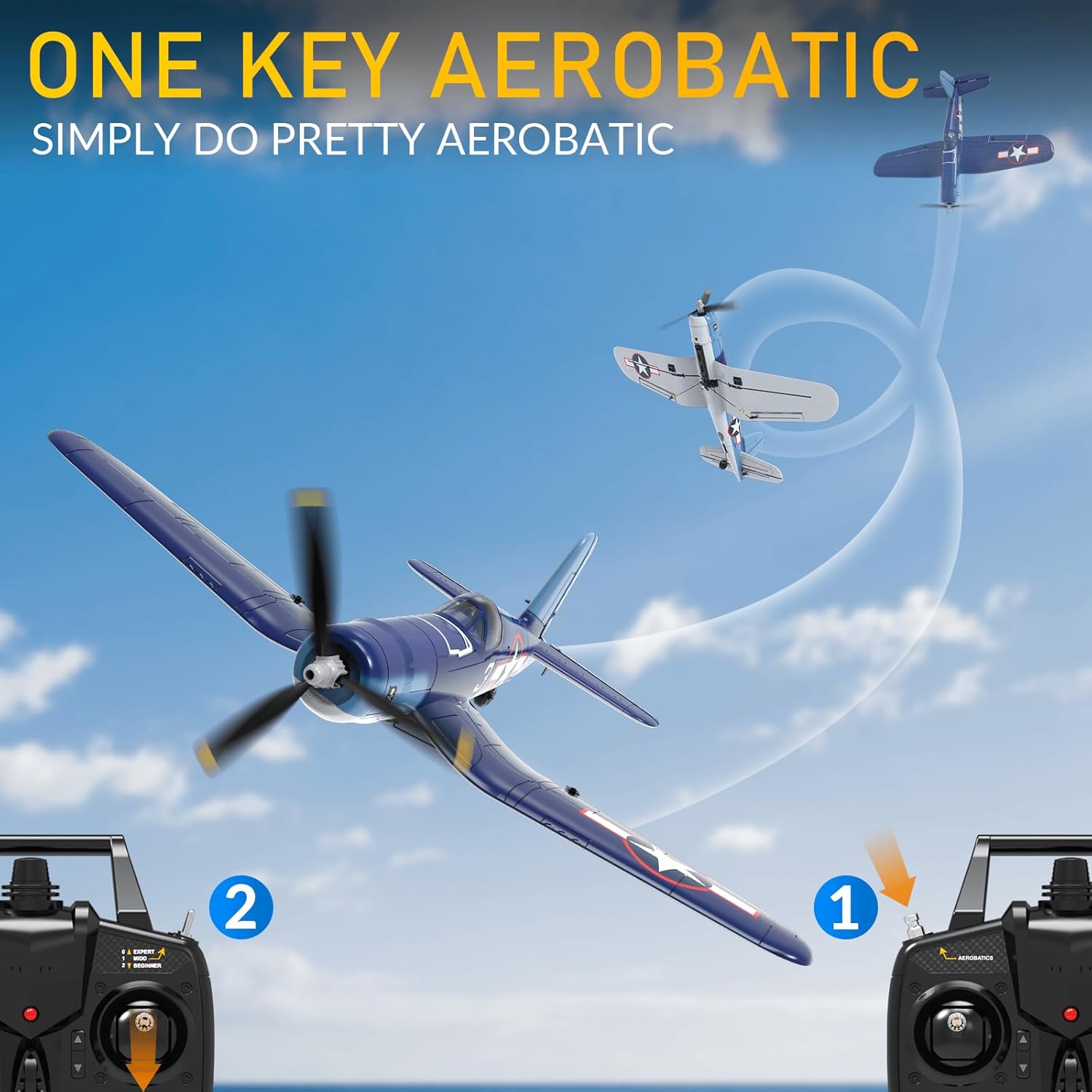 VOLANTEXRC RC Planes for Adults, 4-CH Remote Control Airplane F4U Corsair, One-Key Aerobatic, Stable and Safe, Suitable for Outdoor Activity