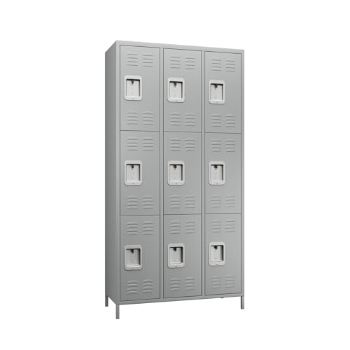 METAN Metal Storage Locker for School Office Gym Bedroom, 12 Doors Locker Cabinet for Employees, Industrial Steel Storage Locker with 12 Hooks, Assembly Required (12 Door-Light Gray)