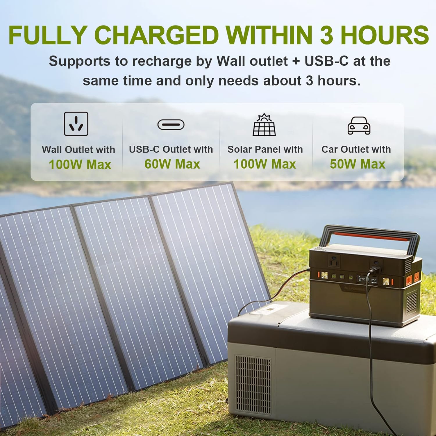 ALLPOWERS Solar Generator 110V 700W, Portable Power Station 606Wh with Pure Sine Wave AC Outlets, DC USB Car Ports, Mobile Backup Battery for Camping Home Use Emergency