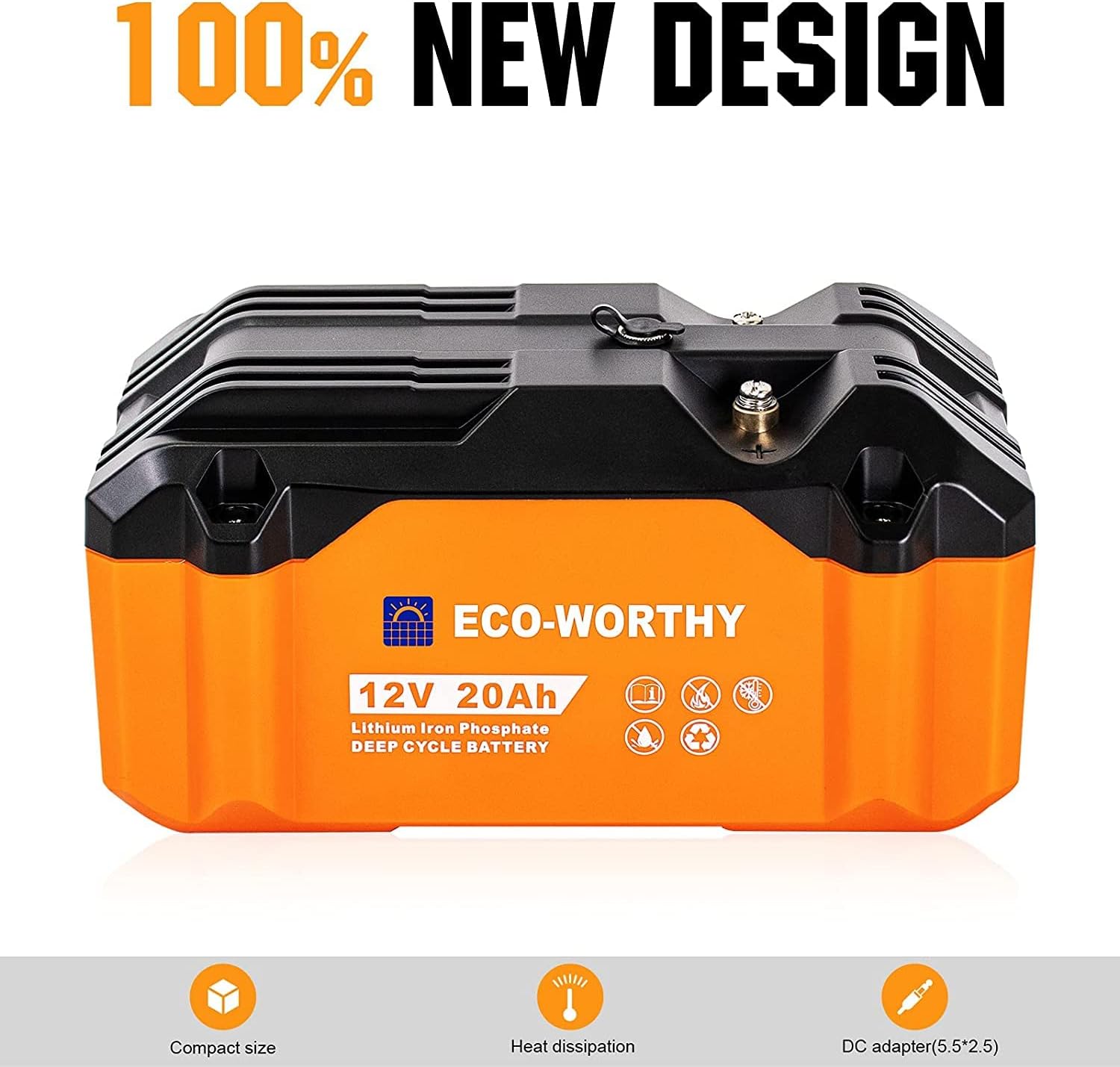 ECO-WORTHY Portable 12V Lithium Battery, 20Ah LiFePO4 Deep Cycle Rechargeable Battery, Built-in BMS, 4000+ Cycles,Perfect for Outdoor Camping Fishing RV Marine Trolling Motor Fishfinder Hamradio