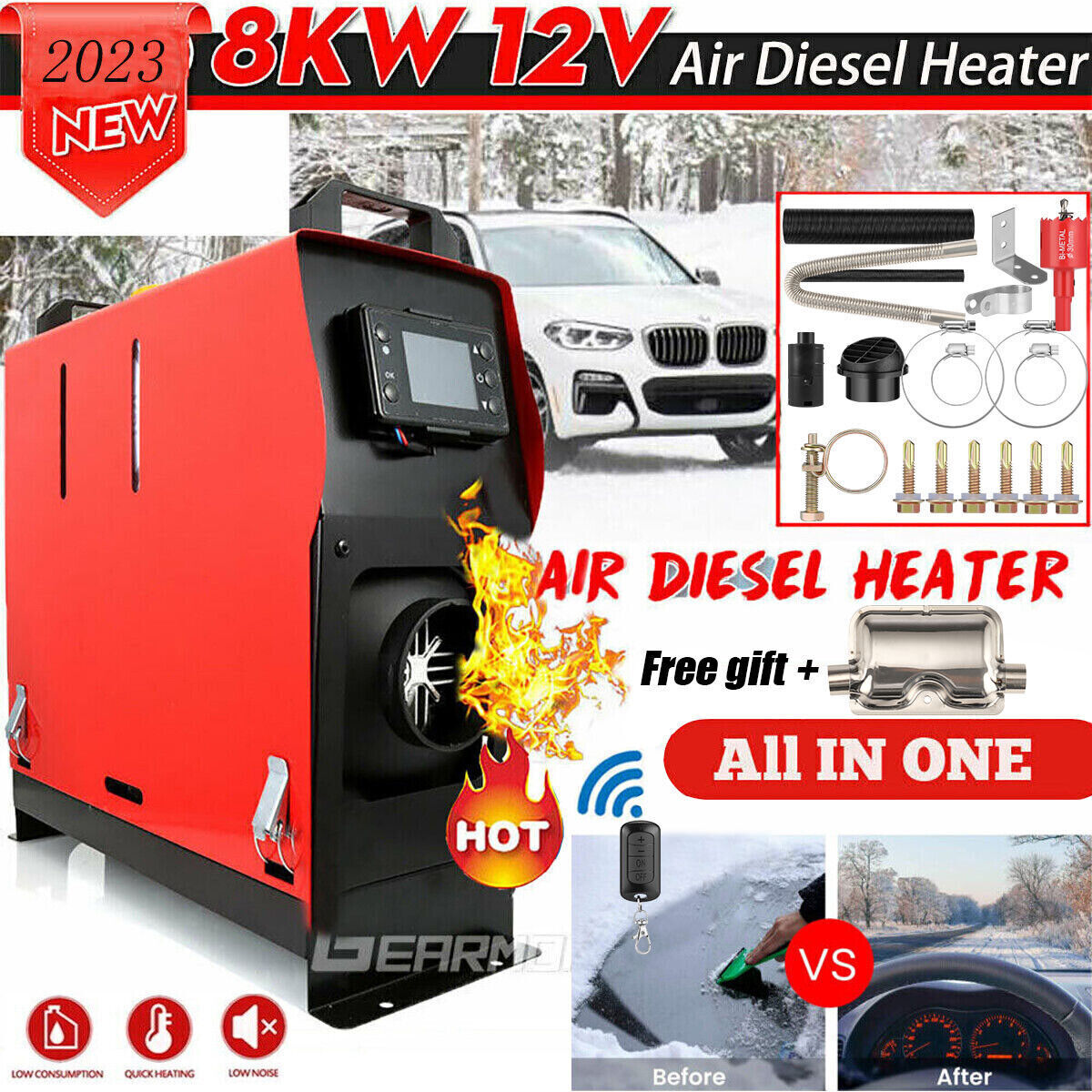 Diesel Air Heater 8KW 12V All In One LCD Thermostat Boat Motorhome Truck Trailer