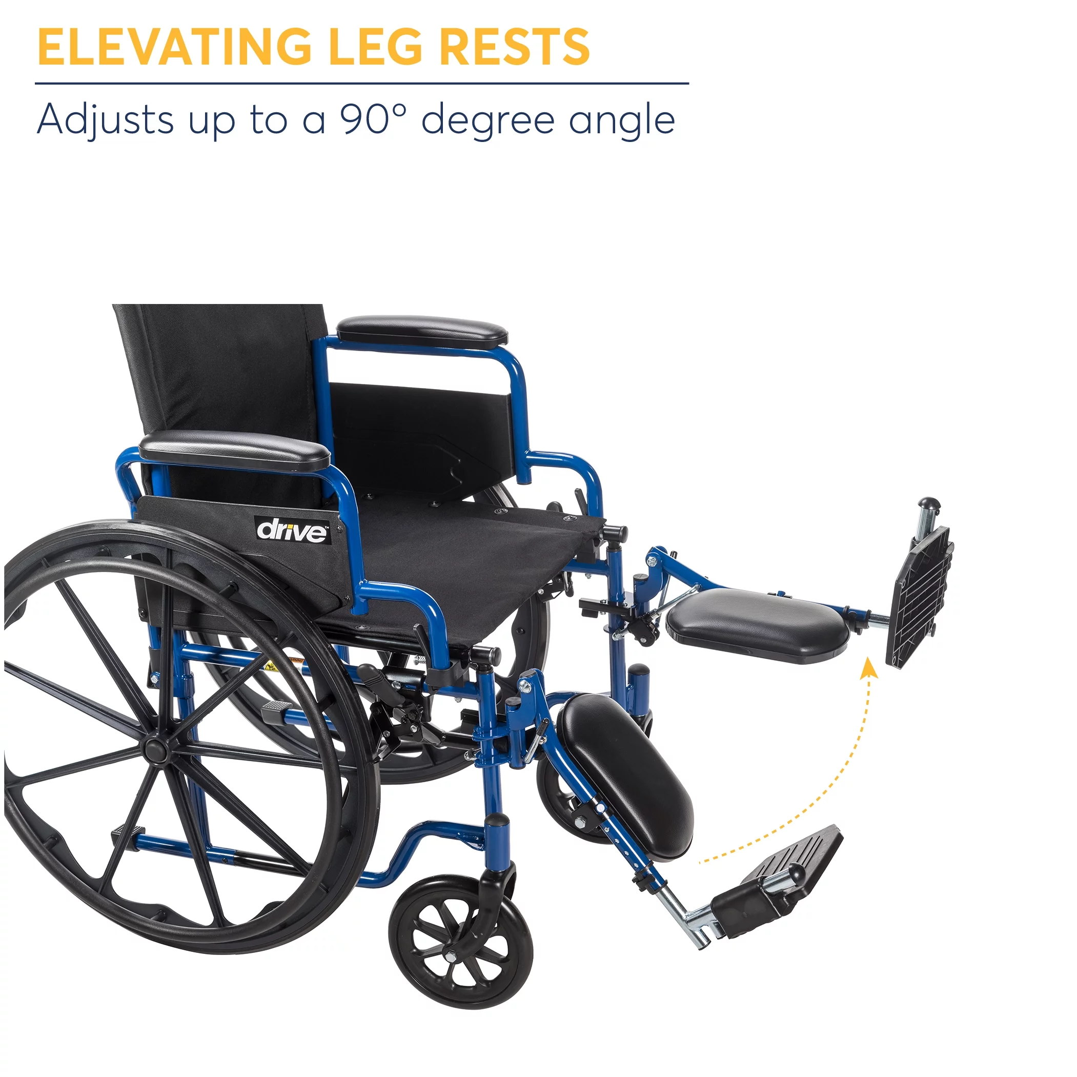 Drive Medical Blue Streak Wheelchair with Flip Back Desk Arms, Elevating Leg Rests, 20" Seat