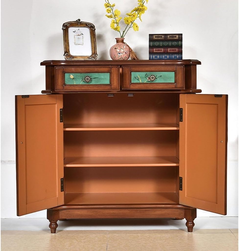 Buffet Cabinet Porch Shoe Cabinet Pastoral Painted Retro Old Furniture Living Room Storage Drawer Hand-painted Sideboard Buffet Sideboard