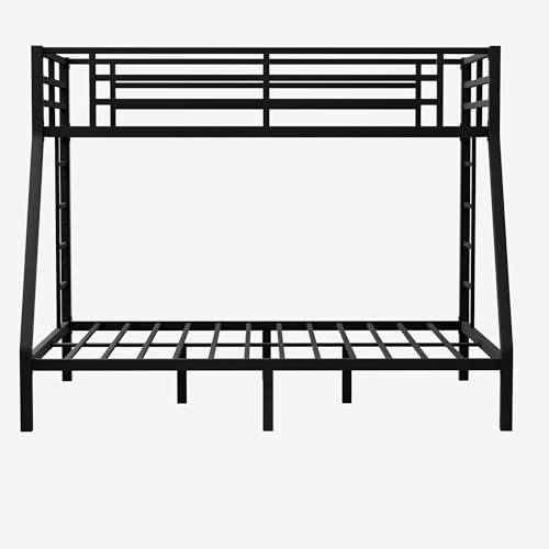 Full XL Over Queen Metal Bunk Bed, Heavy Duty Metal Bunk Beds Frame with 2 Ladder for Kids Adults, No Box Spring Needed/Space-Saving/Noise-Free, Black (Full XL Over Queen)
