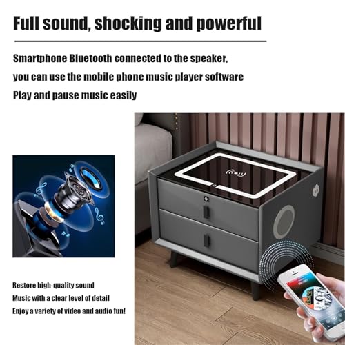 Nightstand with Wireless Charging Station, LED Night Stand with 2/3 Drawers for Bedroom Furniture, End Side Table with Fingerprint Lock and Speaker(White 2)