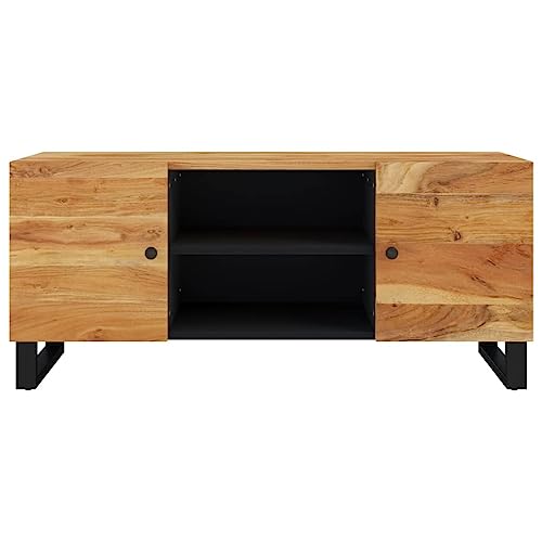 TV Stand 41.3"x13"x18.1" Solid Wood Acacia,Industrial Wooden TV Stand with 4 Compartments for Ample Storage Furniture for TV & Media, Entertainment Centers