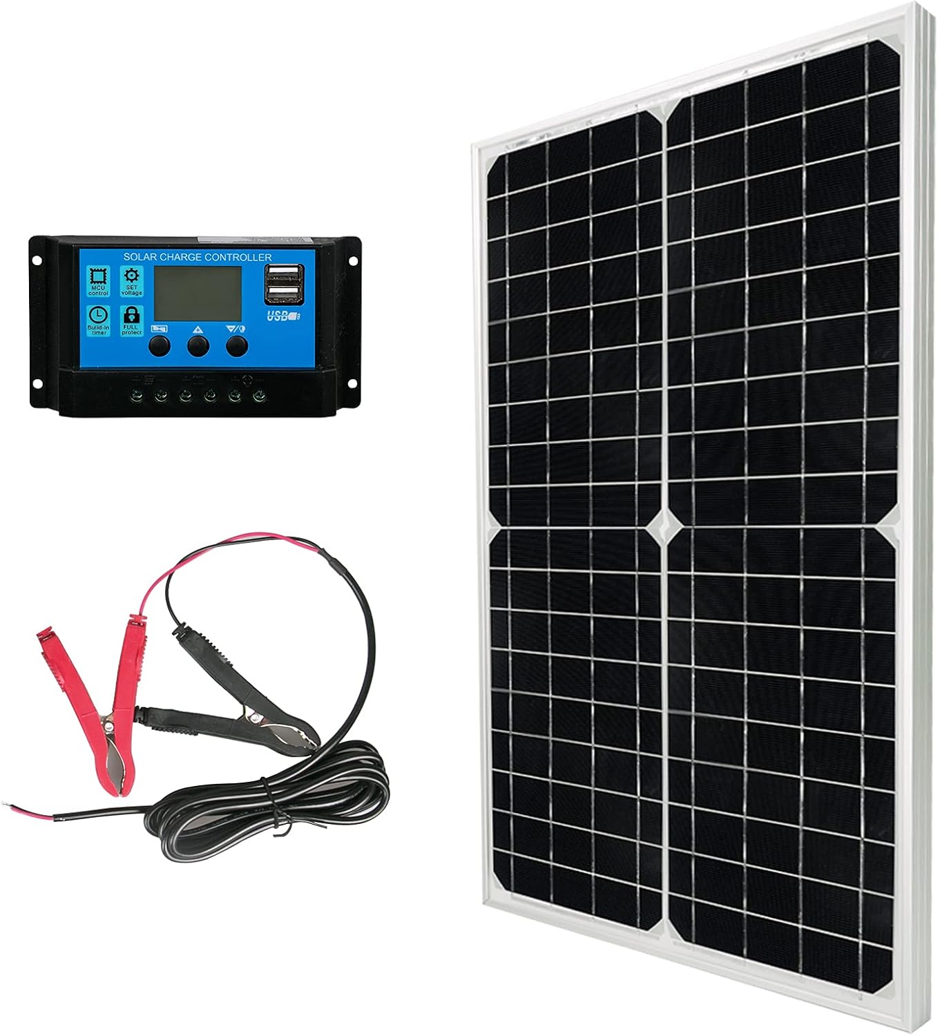30W 12V Solar Panel Battery Charger Kit 30 Watt 12 Volt Monocrystalline PV Module for Car RV Marine Boat Caravan Off Grid System with 10A Charge Controller + Extension Cable