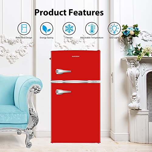 BANGSON Mini Fridge with Freezer, 3.2 Cu.Ft Small Refrigerator, 5 Settings Temperature Adjustable, Low Noise Refrigerator, 2 Door Mini Fridge for Apartment, Home, Office and Dorm, Silver