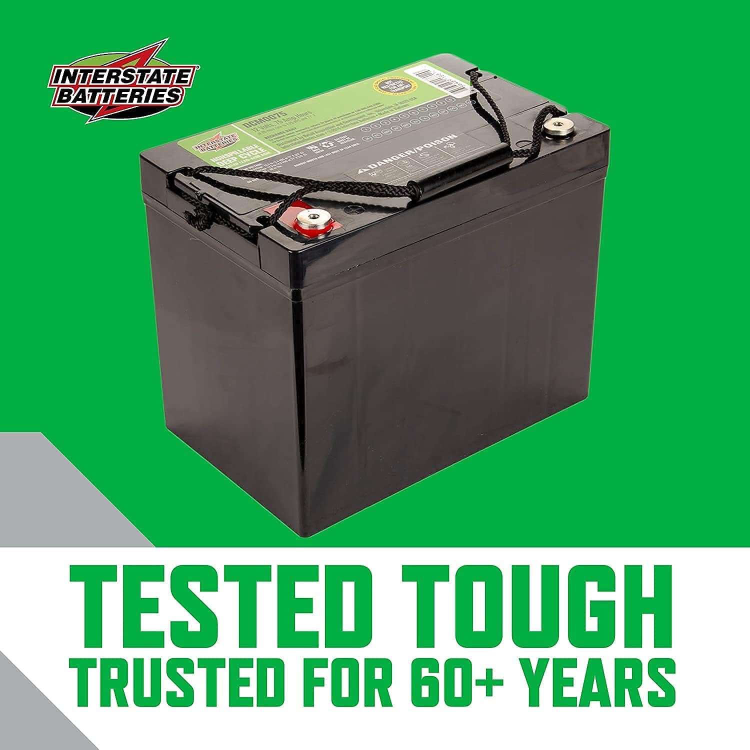 Interstate Batteries 12V 55Ah Deep Cycle Battery (DCM0055) Sealed Lead Acid Rechargeable SLA AGM (Insert Terminals) Wheelchairs, Scooters, ATVs, Solar Power