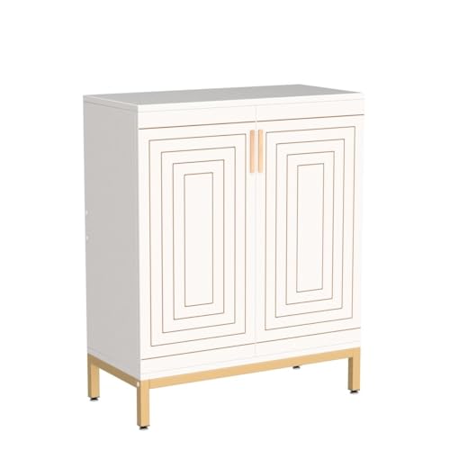 Shoe Cabinet with Doors, 20 Pairs Entryway Shoe Storage Cabinet Modern Storage Organizer for Closet, Living Room, Bedroom (White/Gold)